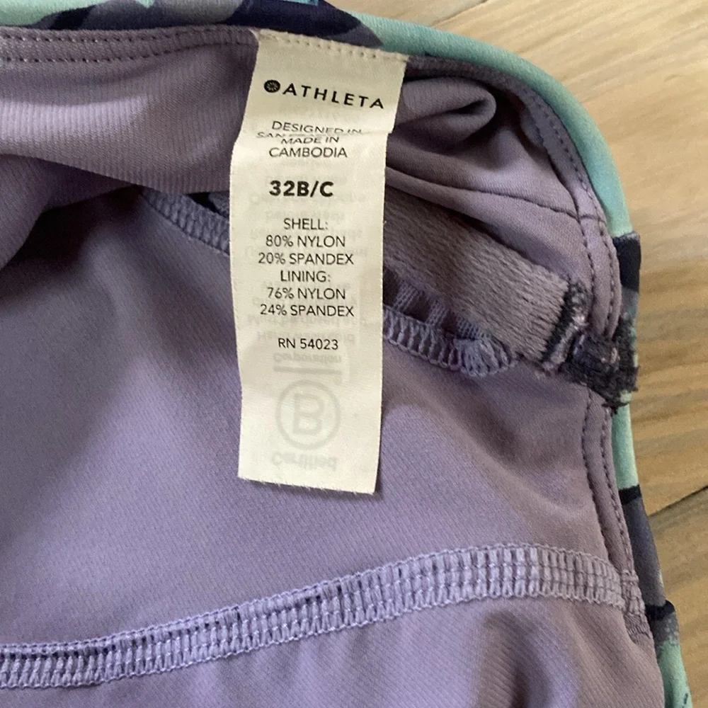 ATHLETA Bikini Top Floral V Neck Padded Lined Womens 32 B C